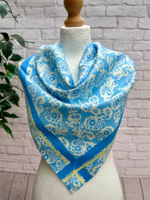 Ladies Paisley Print & Border Print Silk Blend Triangle Scarf - Blue