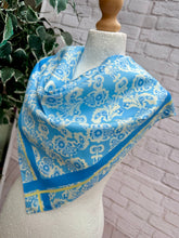 Ladies Paisley Print & Border Print Silk Blend Triangle Scarf - Blue
