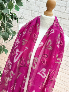 Ladies Women Valentine Love Heart PURPLE PINK Fashion Scarf by Poppy Accessories