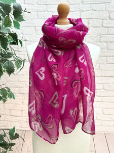 Ladies Women Valentine Love Heart PURPLE PINK Fashion Scarf by Poppy Accessories