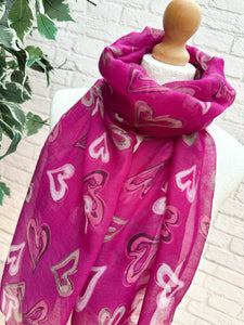 Ladies Women Valentine Love Heart PURPLE PINK Fashion Scarf by Poppy Accessories