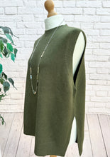 Ladies MUSCHO KHAKI GREEN Italian Made Sleeveless Round Neck Jumper - One Size 8 - 18