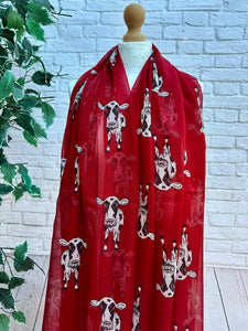 Ladies Farm Cow Print RED Fashion Scarf