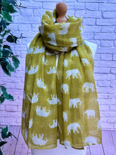 Ladies Multi Elephant Print MUSTARD Fashion Scarf