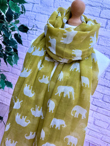 Ladies Multi Elephant Print MUSTARD Fashion Scarf