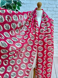 Ladies Camper Van Travel Print Pinky RED Fashion Scarf