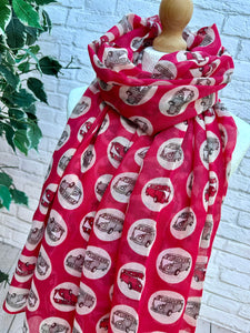 Ladies Camper Van Travel Print Pinky RED Fashion Scarf