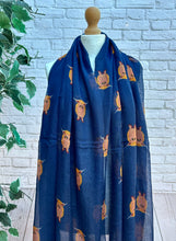 Ladies Highland Cow Print NAVY BLUE Fashion Scarf