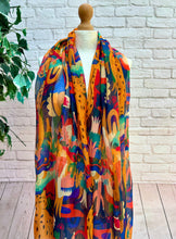 Ladies Funky Leopard & Cactus Print Frayed Fashion Scarf