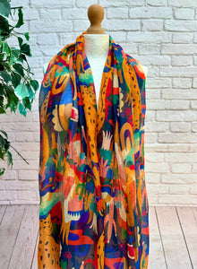Ladies Funky Leopard & Cactus Print Frayed Fashion Scarf