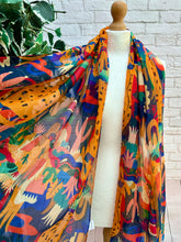 Ladies Funky Leopard & Cactus Print Frayed Fashion Scarf