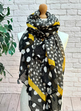 Ladies Polka Dot Print BLACK and YELLOW Tassel Fashion Scarf