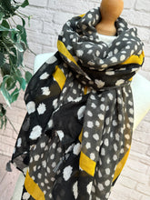 Ladies Polka Dot Print BLACK and YELLOW Tassel Fashion Scarf