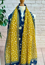 Ladies Polka Dot Print NAVY BLUE and MUSTARD Tassel Fashion Scarf