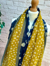 Ladies Polka Dot Print NAVY BLUE and MUSTARD Tassel Fashion Scarf