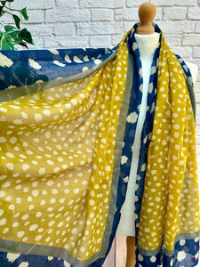 Ladies Polka Dot Print NAVY BLUE and MUSTARD Tassel Fashion Scarf