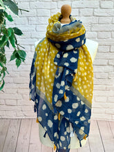 Ladies Polka Dot Print NAVY BLUE and MUSTARD Tassel Fashion Scarf