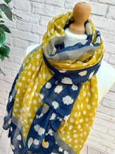 Ladies Polka Dot Print NAVY BLUE and MUSTARD Tassel Fashion Scarf