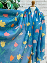 Ladies Multi Coloured Tulips Print DENIM BLUE Fashion Scarf