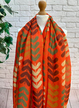 Ladies Multi Coloured Leaf Stems Print BURNT ORANGE Fashion Scarf