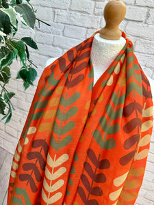 Ladies Multi Coloured Leaf Stems Print BURNT ORANGE Fashion Scarf