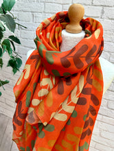 Ladies Multi Coloured Leaf Stems Print BURNT ORANGE Fashion Scarf