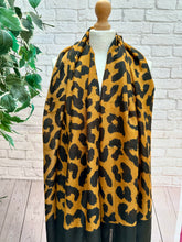Ladies Bold Leopard Animal Print Black Tassel Fashion Scarf