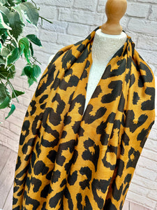 Ladies Bold Leopard Animal Print Black Tassel Fashion Scarf