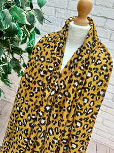 Ladies Leopard Animal Print Camel Black Tassel Fashion Scarf