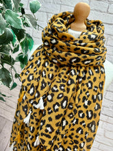 Ladies Leopard Animal Print Camel Black Tassel Fashion Scarf
