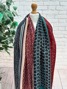 Ladies Little Leaves Print Tassel GREEN NAVY BURGUNDY Fashion Scarf