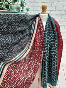 Ladies Little Leaves Print Tassel GREEN NAVY BURGUNDY Fashion Scarf
