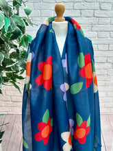 Ladies Multi Coloured Large Flower Print NAVY BLUE Fashion Scarf