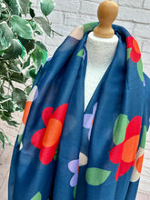 Ladies Multi Coloured Large Flower Print NAVY BLUE Fashion Scarf