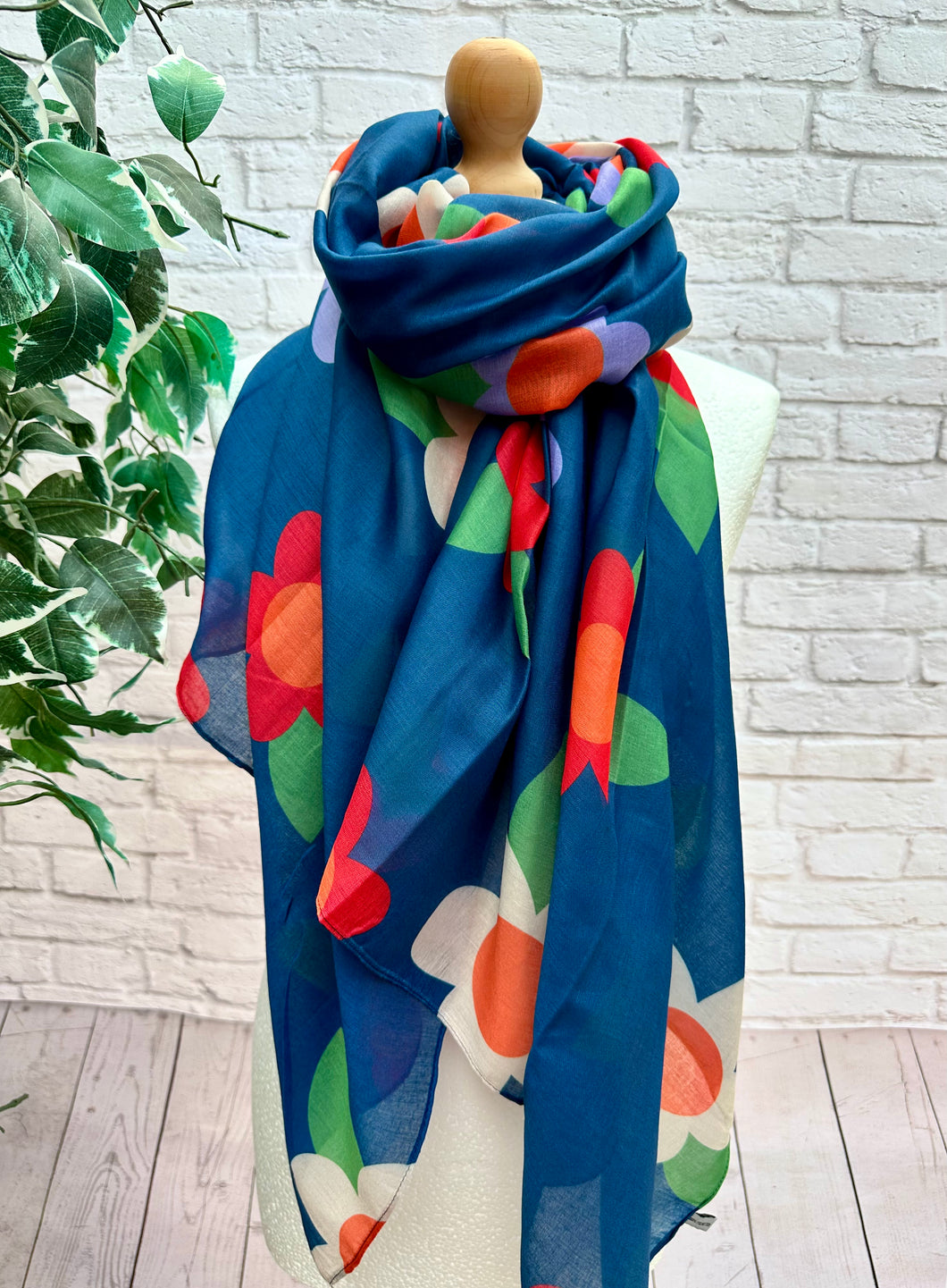 Ladies Multi Coloured Large Flower Print NAVY BLUE Fashion Scarf