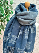 Thick Reversible Highland Cow NAVY BLUE Tassel Pashmina Winter Scarf