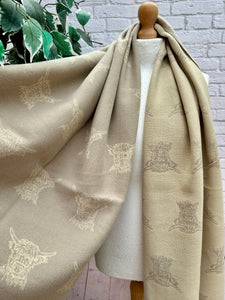 Thick Reversible Highland Cow CREAM BEIGE Tassel Pashmina Winter Scarf