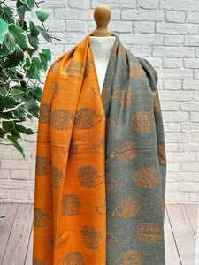 Thick Reversible Hedgehog BURNT ORANGE GREY Fringed Pashmina Winter Scarf