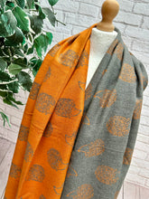 Thick Reversible Hedgehog BURNT ORANGE GREY Fringed Pashmina Winter Scarf