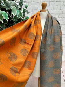 Thick Reversible Hedgehog BURNT ORANGE GREY Fringed Pashmina Winter Scarf