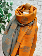 Thick Reversible Hedgehog BURNT ORANGE GREY Fringed Pashmina Winter Scarf
