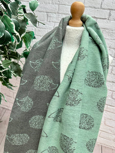 Thick Reversible Hedgehog MINT GREEN GREY Fringed Pashmina Winter Scarf