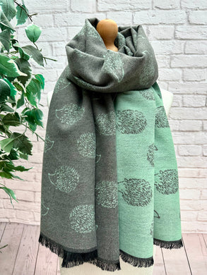 Thick Reversible Hedgehog MINT GREEN GREY Fringed Pashmina Winter Scarf