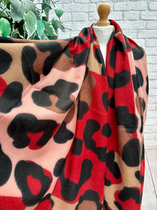 Thick Bold Leopard Animal Print RED PINK BLACK Pashmina Winter Scarf