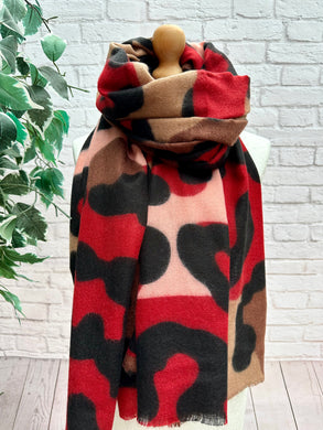Thick Bold Leopard Animal Print RED PINK BLACK Pashmina Winter Scarf