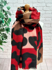 Thick Bold Leopard Animal Print RED PINK BLACK Pashmina Winter Scarf
