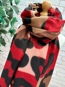 Thick Bold Leopard Animal Print RED PINK BLACK Pashmina Winter Scarf