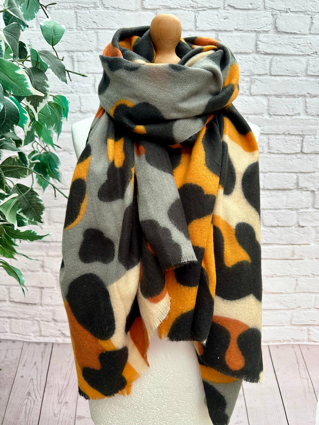 Thick Bold Leopard Animal Print ORANGE BROWN BLACK Pashmina Winter Scarf