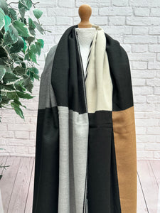 Thick Large Checked TAN BLACK GREY Fringed Pashmina Winter Scarf