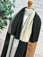 Thick Large Checked TAN BLACK GREY Fringed Pashmina Winter Scarf